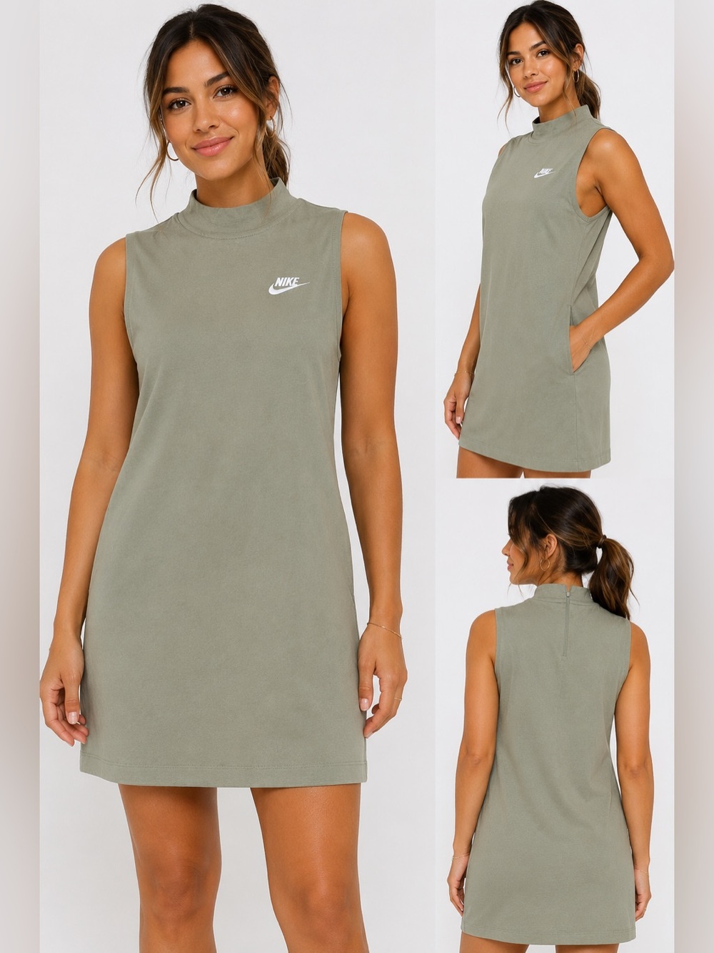 Nike Olive Green Sleeveless Mini Dress with High Neck